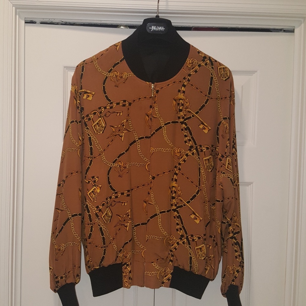 Hermes Inspired Silk Baseball Jacket